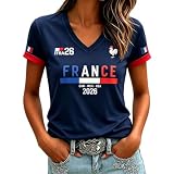 Maillot Equipe de France Foot 2026 Femme T-Shirt Fan Football Coupe du Monde 2026 Maillot ...