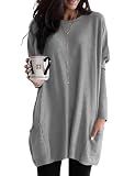 Poetsky Woman Long Shirts Tunic Tops to Wear with Leggings Dolman Sleeve Baggy T Shirts for Women Casual Pullover Top with Pockets Light Grey,M