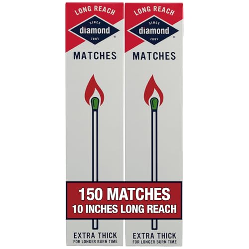 Diamond Long Reach Matches 75 Count (2 Pack Total 150 Matches) Strike on Box Wooden Matches for Fireplace Grill Candles & Camping Long Burn Time Safety Matches