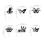 24Pcs Masquerade Masks Cupcake Toppers Bachelorette Party Mask Cupcake Food Fruit Picks Masquerade Mardi Gras Party Baby Shower Birthday Party Cake Decorations Supplies - Black Glitter - Image 2
