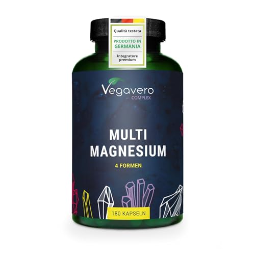 Magnesio Completo Complex | 4 Forme Migliori: Citrato + Bisglicinato + Malato + Taurato | con Vitamina B2 e B6 | 180 capsule | Vegan | Vegavero®