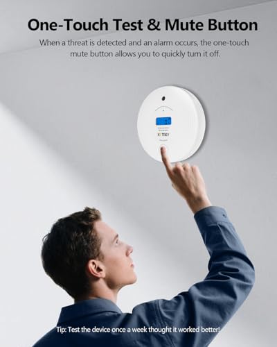 Image of Smoke and Carbon Monoxide Detector, Kttrey 10-Year Battery Operated Combination Smoke Alarm and CO Monitor with Digital Display and LEDs, Portable Detector