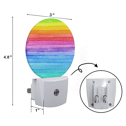 Axayaz Rainbow Stripes Dusk To Dawn Round Night Light Watercolor Paint Bright Colors Line Artwork Auto Sensor Lamp Home Indoor Stairway Kitchen Corridor #TOP1