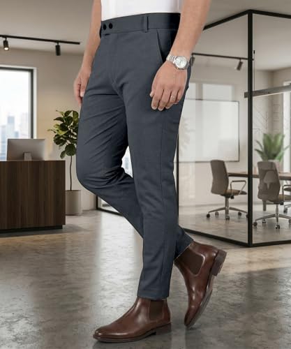 Image of Mehrang Men's Stretchable Stretchable Formal Pant Trousers | Stylish Slim Fit Men's Wear Trousers for Office or Party | Polycotton Knitted Fabric