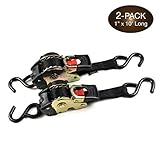 2 Auto Retract NO-RATCHETING Ratchet Straps | 1' x 10' Retractable SELF-CONTAINED Compact Cargo...