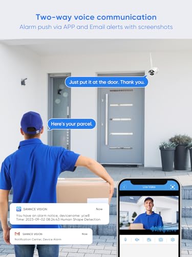 SANNCE Überwachungskamera Set mit 4 X 5MP, 10CH NVR Kabellose Überwachungskamera, AI Human Detection, IP66 Wasserdicht, Unterstützt Alexa, Zwei-Weg-Audio