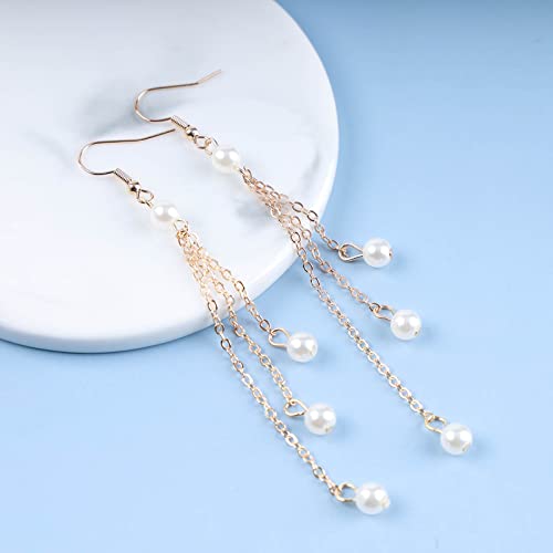 Vintage Pearl Drop Earrings Pearl Tassel Earrings Long Pearl Chain Earrings Boho Pearl Earrings Jewelry for Women3