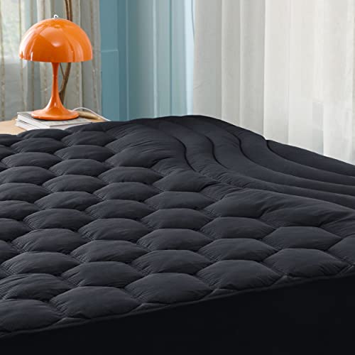 Bedsure Black Queen Mattress Pad - Quilted Fitted Mattress Topper Protector with 8-21 Inches Deep Pocket, Noiseless Breathable Bed Cover Padded, Machine Washable, Black, 60x80 Inches