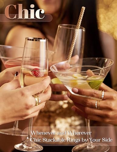 Besteel 14K Gold Plated Rings for Women - Non Tarnish Stackable Rings, Dainty Cubic Zirconia Thin Thumb Ring Set, Trendy Statement Promise Wedding Bands Engagement Rings for Women Size 6-104