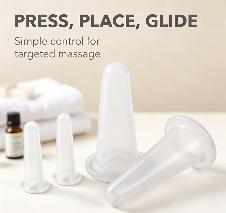BWESOO 4Pcs Transparent Massage Cupping Set Silicone Mini Facial Cups Face Massager Helper Skin Care Neck Back Eyes Massaging Cup Safe to Use, Don't Worry About Burns Health Care Products 3