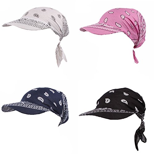 Womens Assorted Paisley Print Bandana Head Scarf Hat Summer Folding Anti-Uv Golf Tennis Sun Visor Cap (4 Colors Set - 1) #TOP8