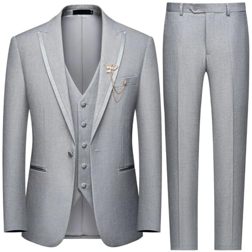 Men's Slim Fit Elegant Formal 3-Piece Set Vest Pants Business Wedding Dance Regular Sports Suit3