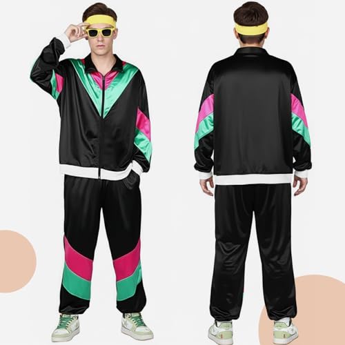 Jogging Rétro Noir pour Soirée Kitsch - Survêtement Fluo Années 80/90