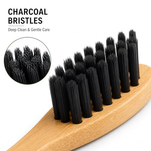 Image of Bamboo Toothbrush - 100% Biodegradable & Eco-Friendly | Charcoal Soft Bristles for Sensitive Gums | Zero Waste, BPA-Free, Vegan - Pack of [4]