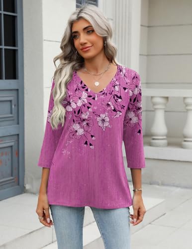 Image of Zeagoo 3 /4 Length Sleeve Womens Tops Casual V Neck Shirts Soft Basic Tees Business Work Blouses