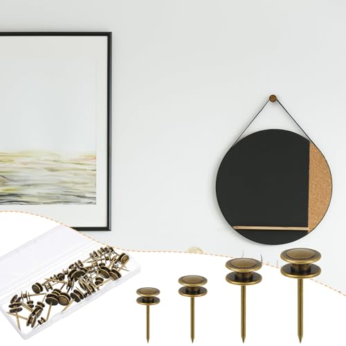 Image of Ferraycle 40 Piece Double Headed Picture Hangers Nails 4 Size Thumb Tacks for Wall Hanging Renter Friendly Decor Heavy Duty Push Pins Wall Nails for Drywall Frame Art, 10 /20 / 30 / 50lb(Bronze)