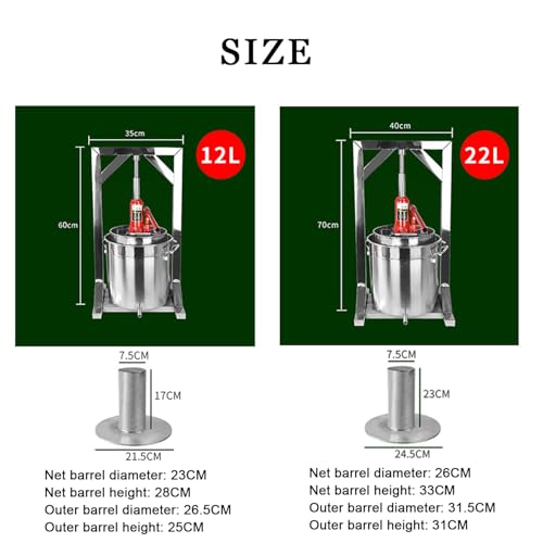 Presse hydraulique à vin de fruits, machine manuelle en acier inoxydable pour la fabrication de cidre et de jus, capacité de 12 L, idéal pour le matériel de bricolage