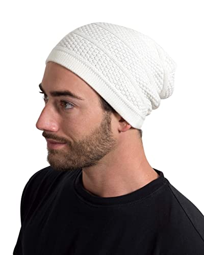 Snugzero 100% Cotton Beanies For Men & Women | Breathable Slouchy & Thin Lightweight Summer Cooling Sleep Streetwear Beanie, Ribbed - White #TOP2