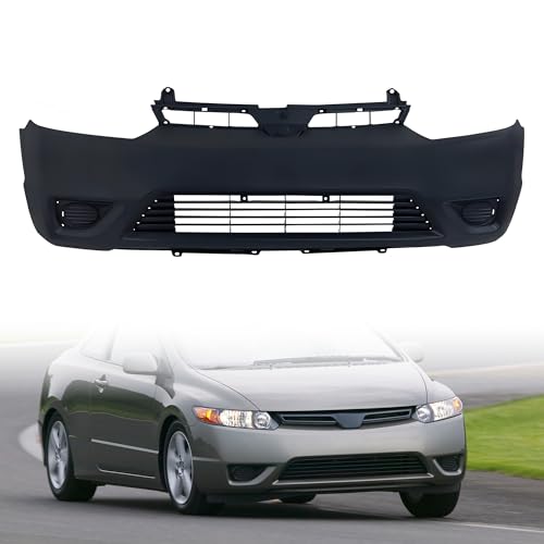 Front Bumper Cover Compatible with 2006-2008 Honda Civic Coupe DX DX-G EX LX Si Primed Direct Replace OEM/Part No.04711SVAA90ZZ HO1000237 with Fog Light Holes