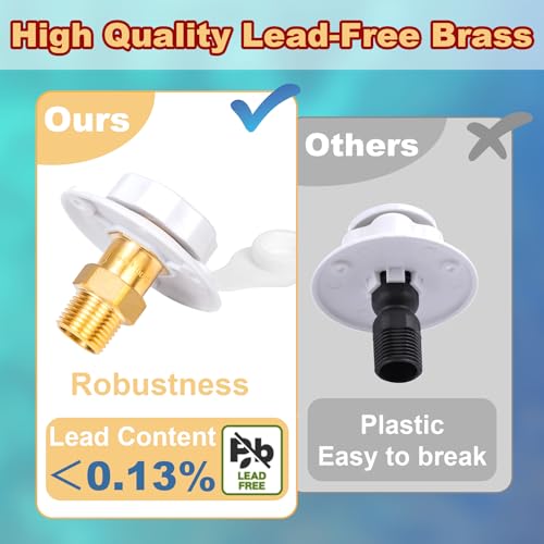 Image of RV Water Inlet Connection City Water Fill Inlet Flange Brass with Check Valve,3 /4 NH Female to 1 /2 NPT Male RV City Water Inlet,Lead-free Brass RV Fresh Water Inlet with Dust Plug for RV Camper(White)