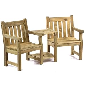 Companion Bench Jack and Jill Love Seat – 2 Person Outdoor Garden Patio Chair with Parasol Hole & Table – Durable Dip Treated Pine Wood