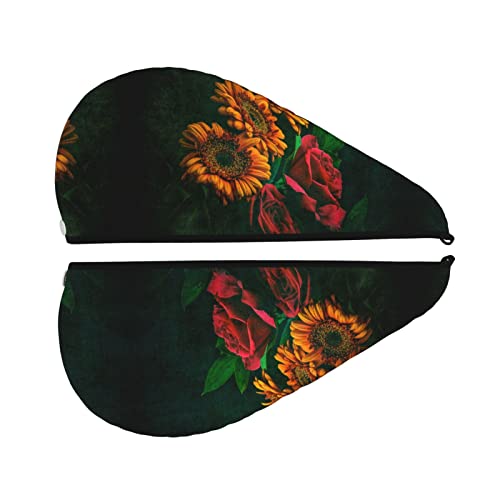 Rvenu Sunflower And Rose Printed Hair Drying Towel Ultra Absorbent Coral Velvet Dry Hair Cap Shower Fast Drying Head Hair Towels #TOP1