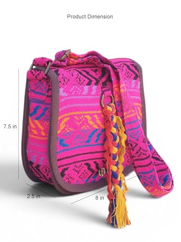 Image of The House of tara Ethnic Handloom Crossbody Sling Bag | Embellished with Tassels and Trims. Flap Closure Snap Button | Multicolour Crossbody Bag for Women | Handmade | Elegant Design