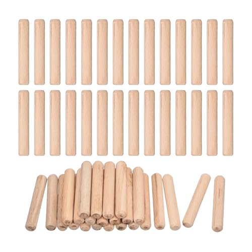 QUARKZMAN 90 Pcs Clavijas De Madera 10x60mm (0.39x2.36) Extremos Biselados Y Estriados Clavijas De Madera Dura Seca Para Estanterías Y Muebles De Carpintería