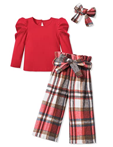 Image of MIGU Toddler Girl Clothes,Girls Fashion Clothes Puff Sleeves Shirt Pants Headband 3Pcs Girls Gifts Sets