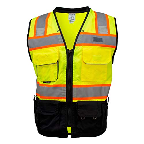 Fierce Safety SU500G Premium Surveyors Class 2 Heavy Duty Vest, Tablet Pockets and Neck Padding | 100% Polyester Optimal Breathability | Contrasting Reflective | Meets ANSI ISEA 107-2015 Standards