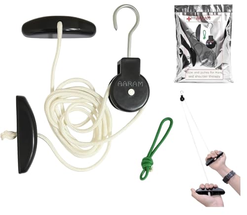 Image of AARAM Pulley with Rope and Door Strap, Easy to Use Exercise Equipment for Frozen Shoulder and Hand /Arm Exercise Material Nylon Plastic, Smooth Action Pulley (Black & Cream)