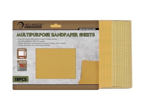 ROLLINGDOG 7" x 9" Sandpaper Sheets - 6 Each #80#120#240(18 Total),Hook&Loop Sandpaper for Wood, Metal or Other Surfaces(for ROLLINGDOG Corner Sander)