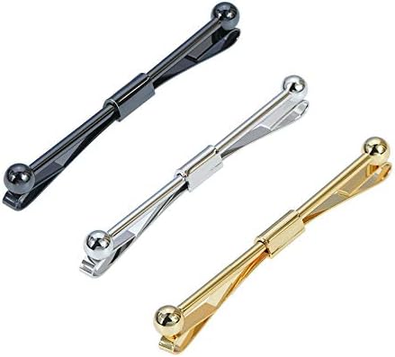 VVCome 3PCS Men's Classic Tie Clips Shirt Collar Clip Collar Bar for Necktie Gold Silver Black Tone Necktie Bar Pinch Clips Tie Pins Collar Holder (60mm Length Ball Head)