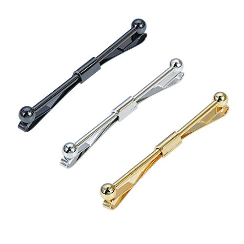 VVCome 3PCS Men's Classic Tie Clips Shirt Collar Clip Collar Bar for Necktie Gold Silver Black Tone Necktie Bar Pinch Clips Tie Pins (Ball Head)