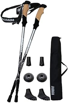 DABADA(ダバダ) トレッキングポール カーボン 超軽量 アンチショック 2本セット Amazon限定キット付 【軽量175g 最少61cm】 (カーボン:シルバー)