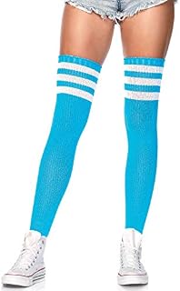 Leg Avenue Women's Athletic Three Striped Knee High Socks, Neon Blue, One Size