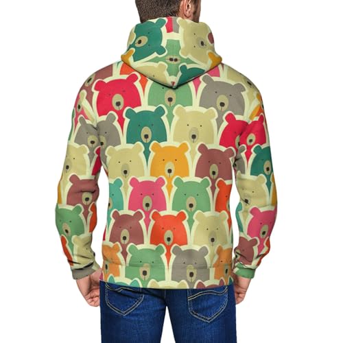Pull homme hiver chaud et doux : sweat à capuche imprimé ours décontracté