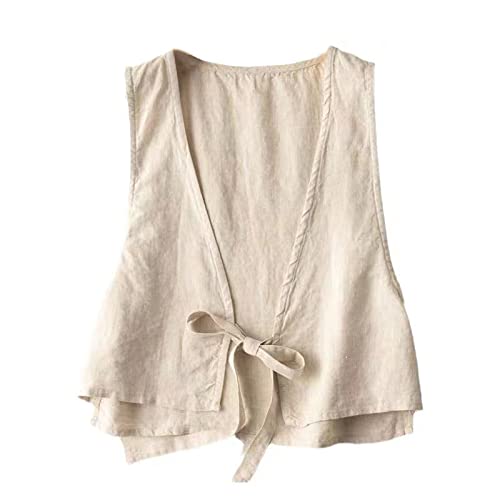 Shiyifa Women's Lightweight Cotton Linen Vest Sleeveless Loose Fit Blazer Jacket Tops(Beige,S) #TOP25