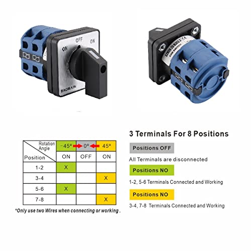 Baomain 660V 25A 2-Pole 3-Position Momentary 8 Terminals Changeover Control Rotary Cam Switch Szw26-25/B202.2 #TOP3