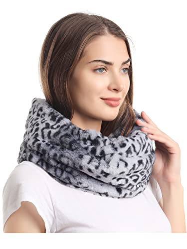 LA CARRIE Womens Leopard Print Infinity Scarf Loop Circle Neck Warmer (Grey Leopard)