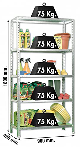 Set mit 6 Metallregalen mit Schrauben Advantage 5/400, verzinkt, 5 Einlegeböden Simonrack