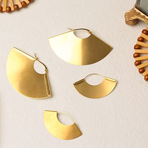 Lightweight Boho Bohemian Fan Earrings For Women Geometric Dangle Drop Half Round African Tribal Ethnic Jewelry (Gold 1.6"X1") #TOP2