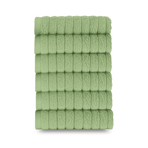 Image of Elegant Comfort 100% Turkish Cotton Corduroy Ribbed Luxury Washcloths 6 Pack Soft 13 x 13 Inch - Higly Absorbent, Durable, Quick Dry, Spa Premium Hotel Quality for Bathroom or Travel, Sage