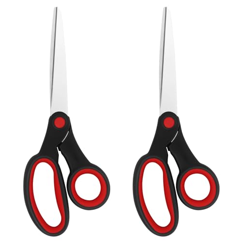 Vutyvve Lot de 2 paires de ciseaux pour gaucher en acier inoxydable de 20,3 cm avec poignée douce pour la maison, l'école, le bureau, la couture de tissus, rouge