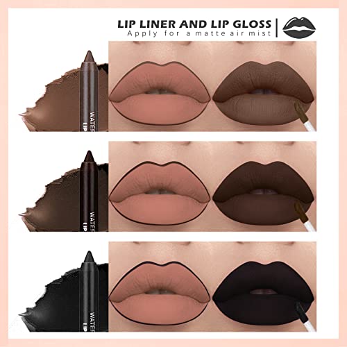 Newbang ZA278 3 Colors Dark Black Lipstick And Lipliner,Matte Liquid Lipstick Set,Black Brown Lip Stain Lip Gloss And Lip Liner Waterproof Longlasting Lip Halloween Christmas Makeup thumb #2