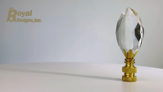 Image of Royal Designs, Inc. Pear Shaped K9 Crystal Clear Finial for Lamp Shade, Polished Brass Base - Pack of 1