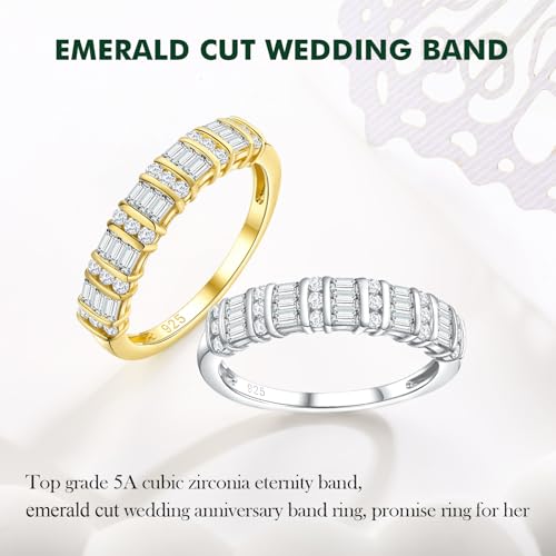 Womens Wedding Bands Sterling Silver/14K Gold Plated Half Eternity Band Rings Created Sapphire/Emerald/Ruby/Moissanite Cz Cross Ring Stackable Anniversary Ring Size 6 to 104