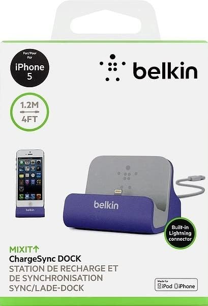 Belkin MFI Certified Charge and Sync Desktop Dock with Lightning Connector for Apple iPhone 7/7 Plus/SE/5/5c/5s/6/6s/6 Plus/6s Plus/iPod Nano 7th Generation/iPod Touch 6th Gen and Airpods - Purple