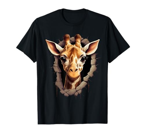 Giraffe Wall Portrait Animal Print Artwork Motif Nature T-Shirt