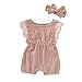 Hongyuangl Sommer Strampler Shorts, Baby Mädchen Body aus Baumwolle und Leinen Einteiler Jumpsuit Shorts + Stirnband
